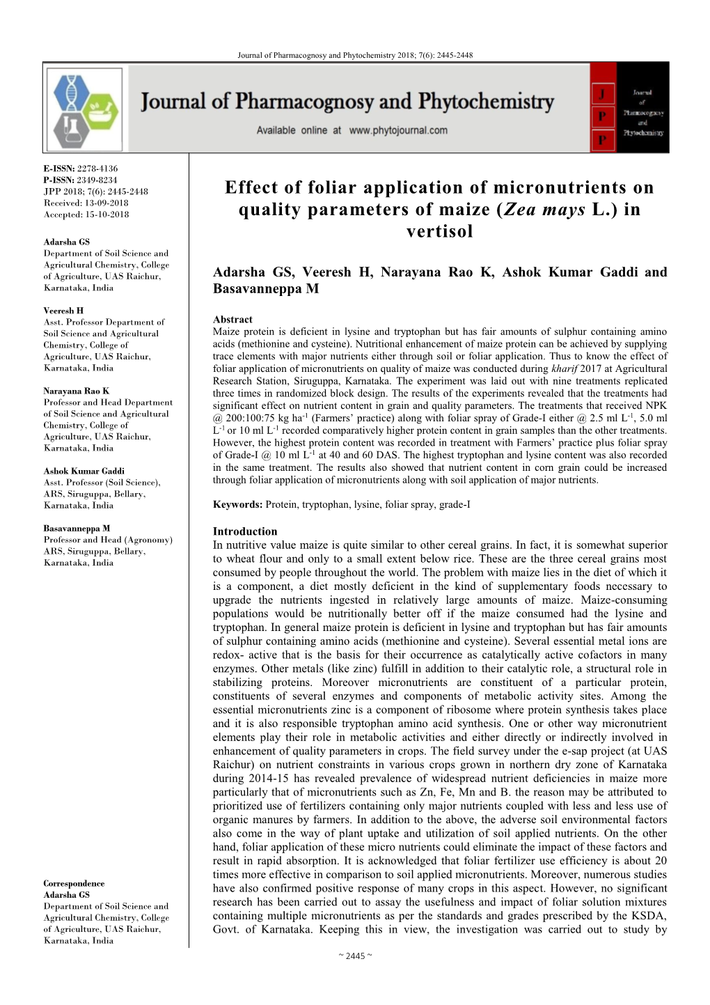 Effect of Foliar Application of Micronutrients on Quality