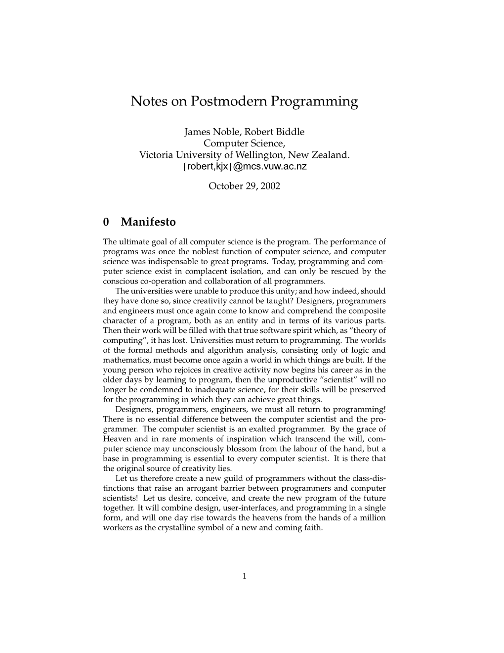 Notes on Postmodern Programming