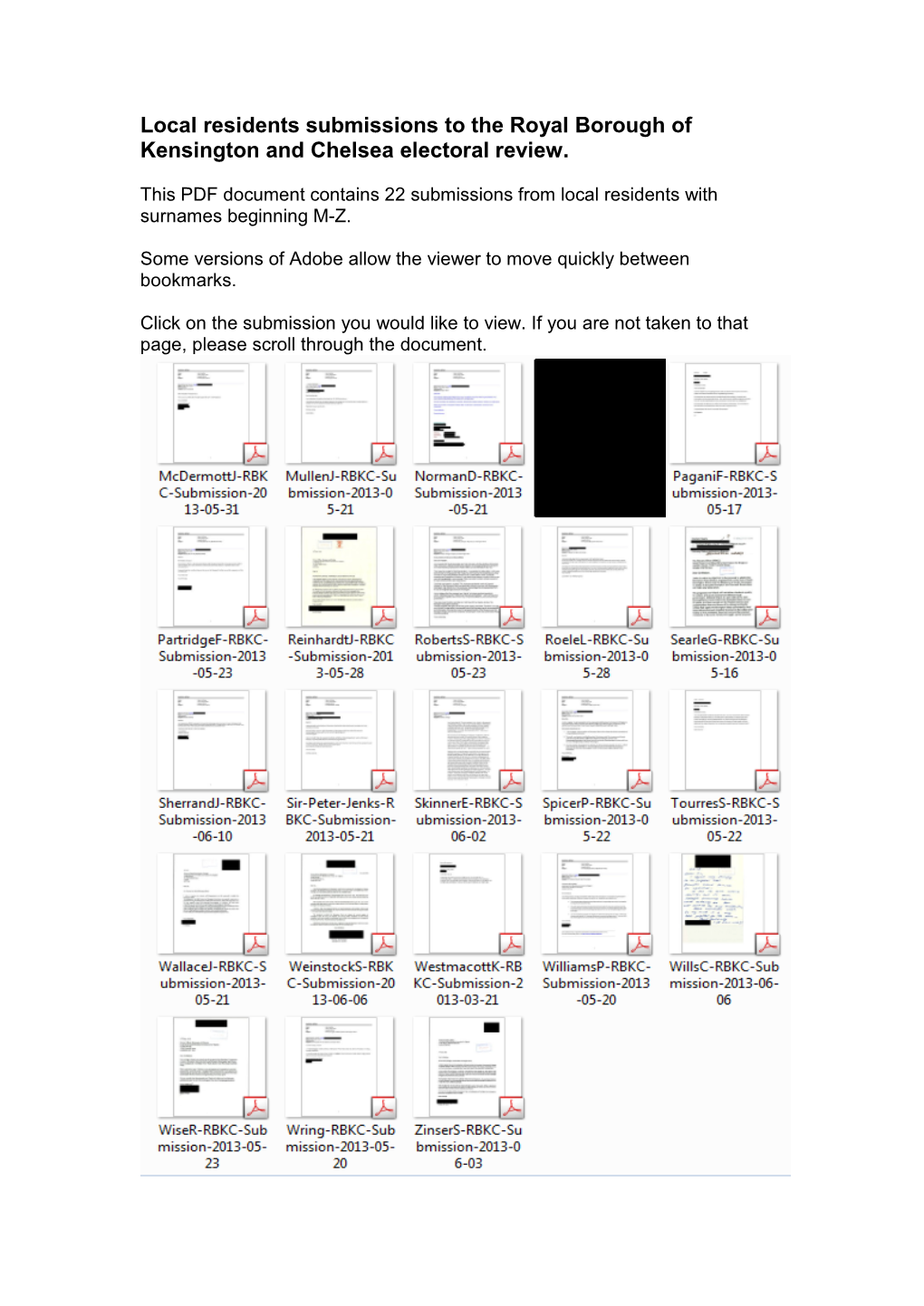 Local Residents Submissions to the Royal Borough of Kensington and Chelsea Electoral Review