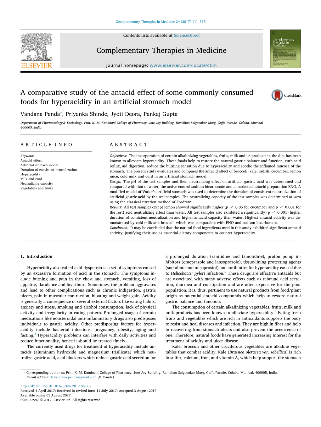 A Comparative Study of the Antacid Effect of Some Commonly Consumed