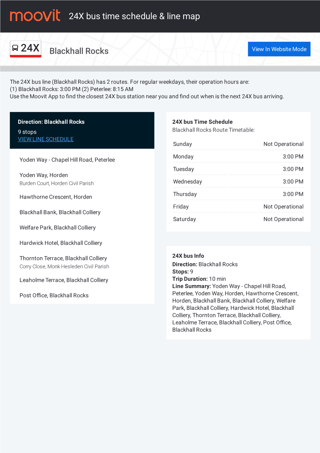 24X Bus Time Schedule & Line Route