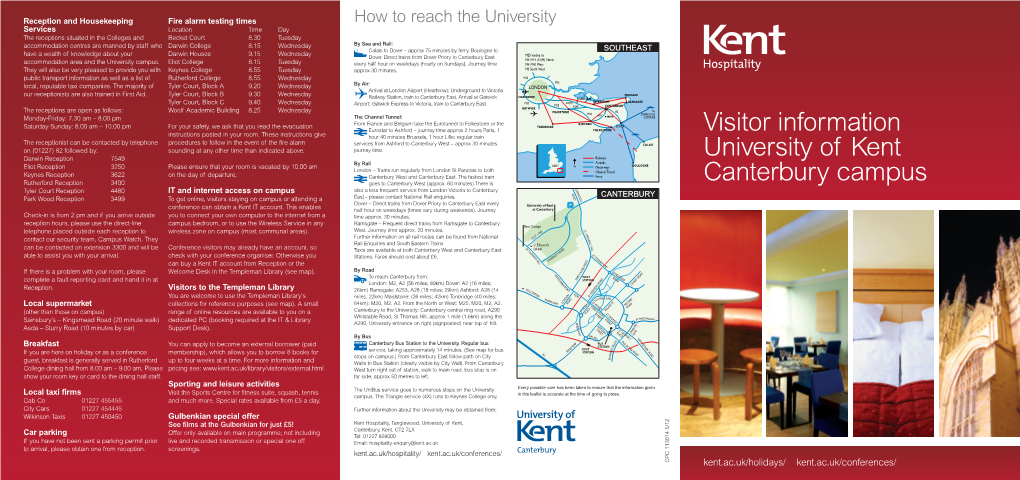 Visitor Information University of Kent Canterbury Campus