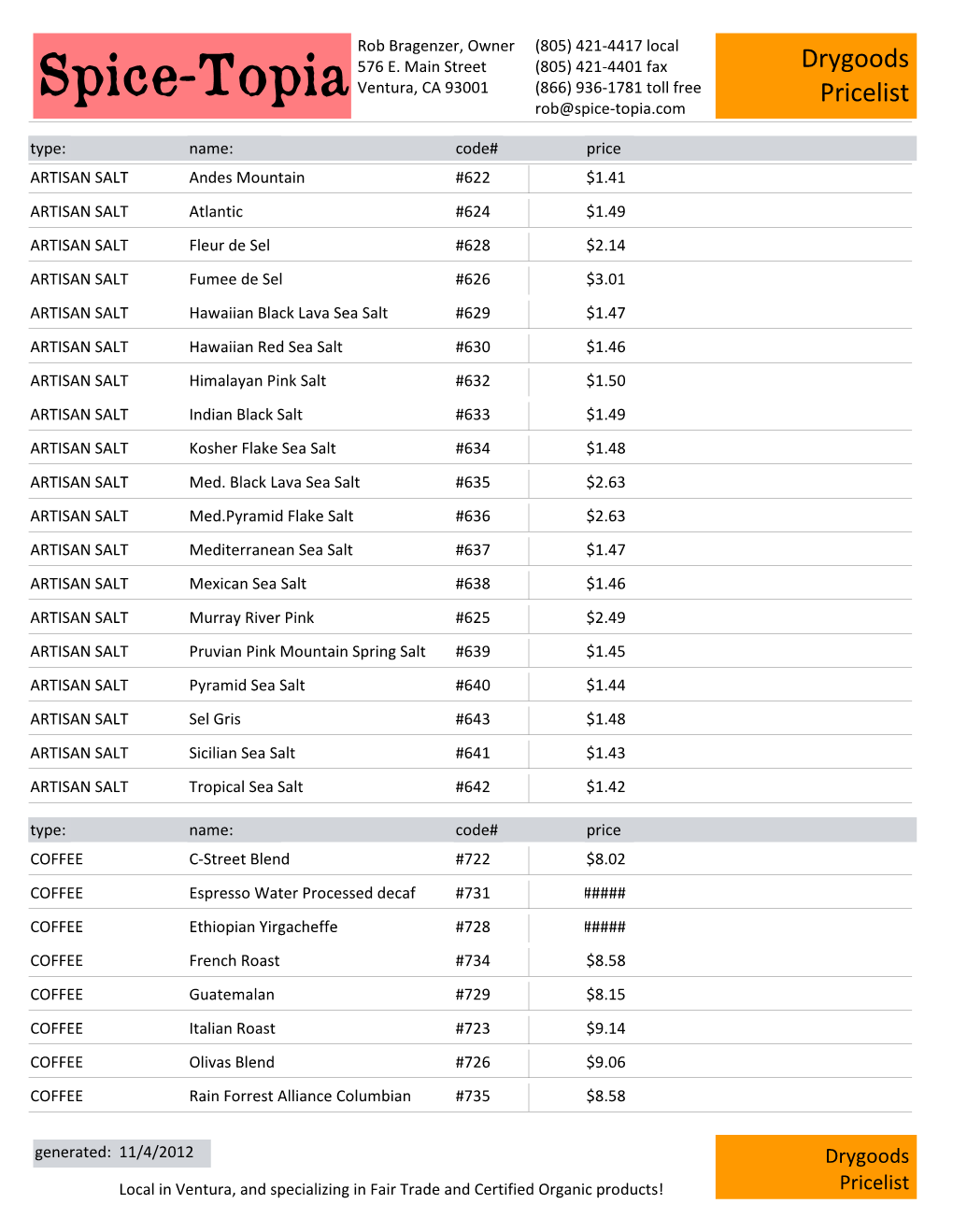 Drygoods Pricelist