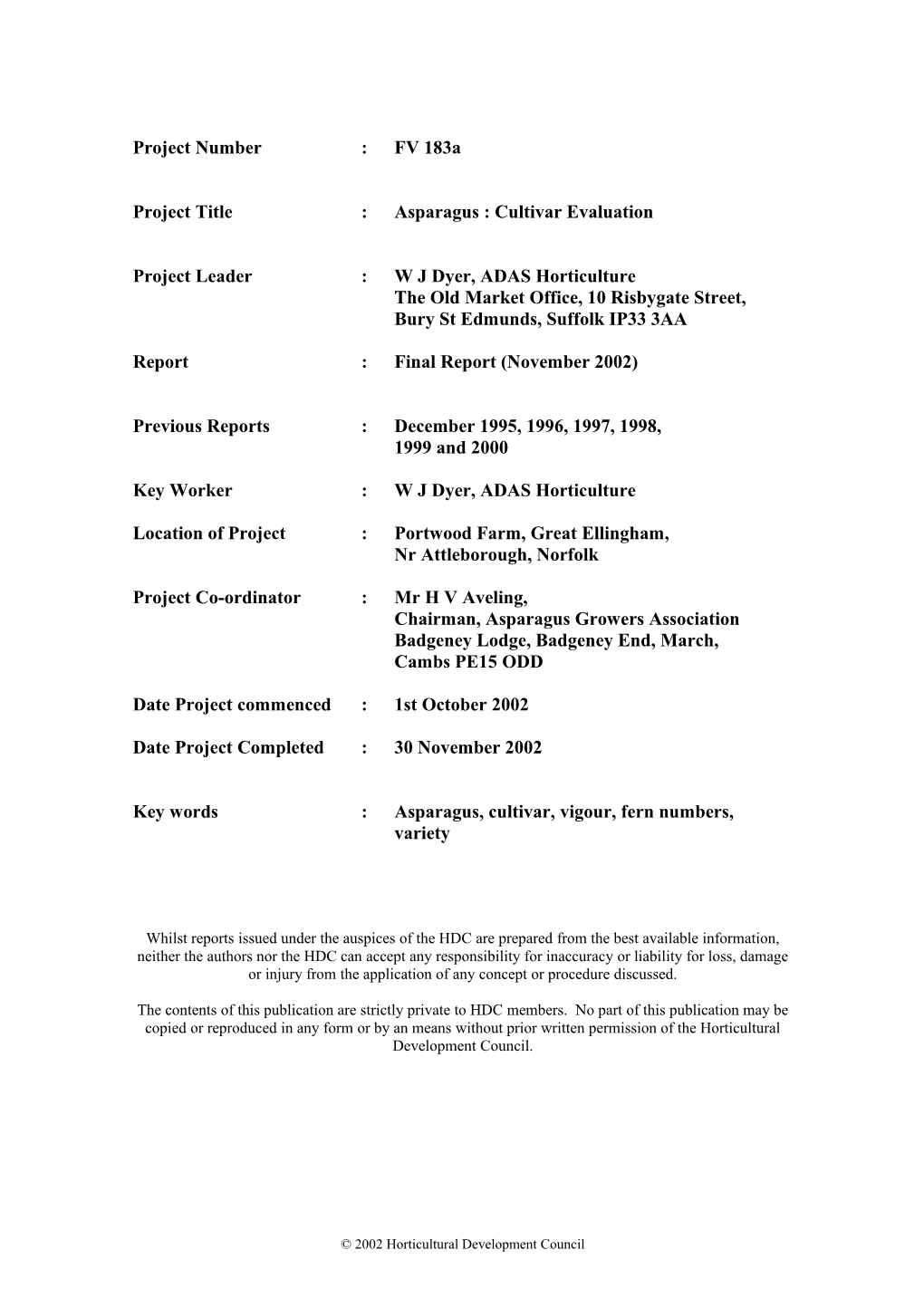 Contract Report for the Horticultural Development Council s3