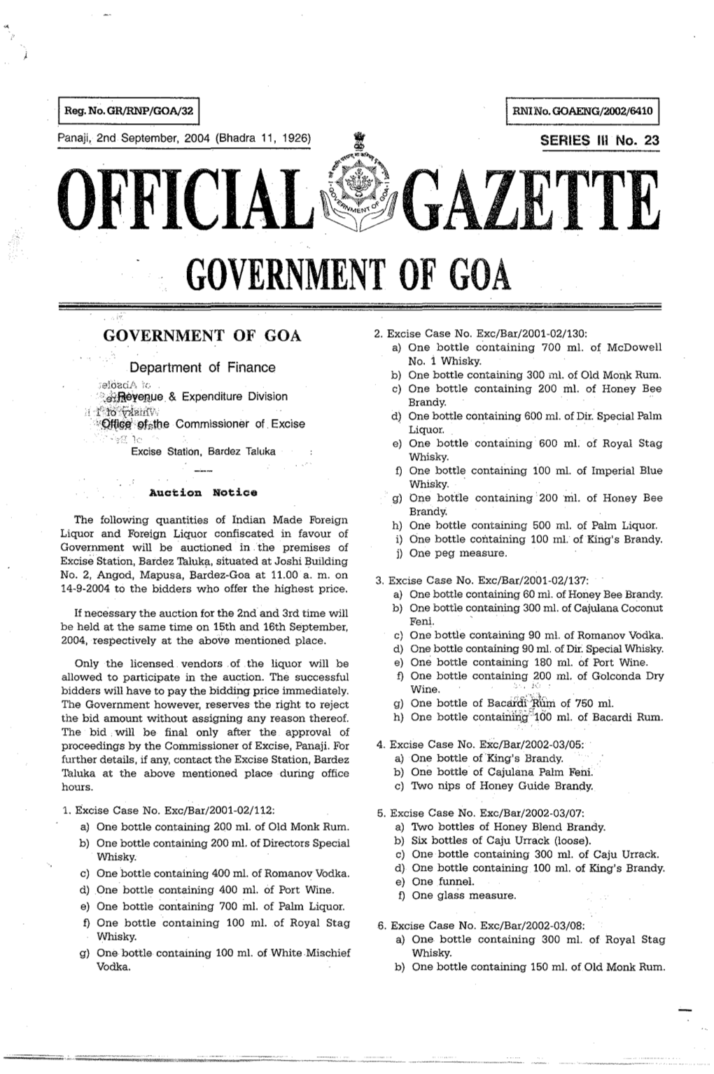 OFFICIAL ~Zwgazette GOVERNMENT of GOA