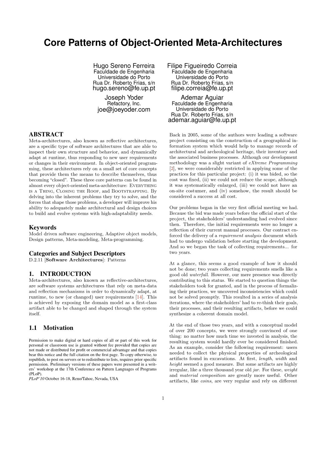 Core Patterns of Object-Oriented Meta-Architectures