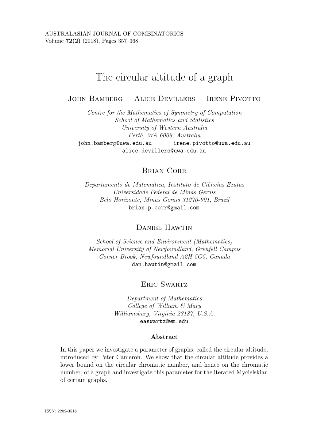 The Circular Altitude of a Graph