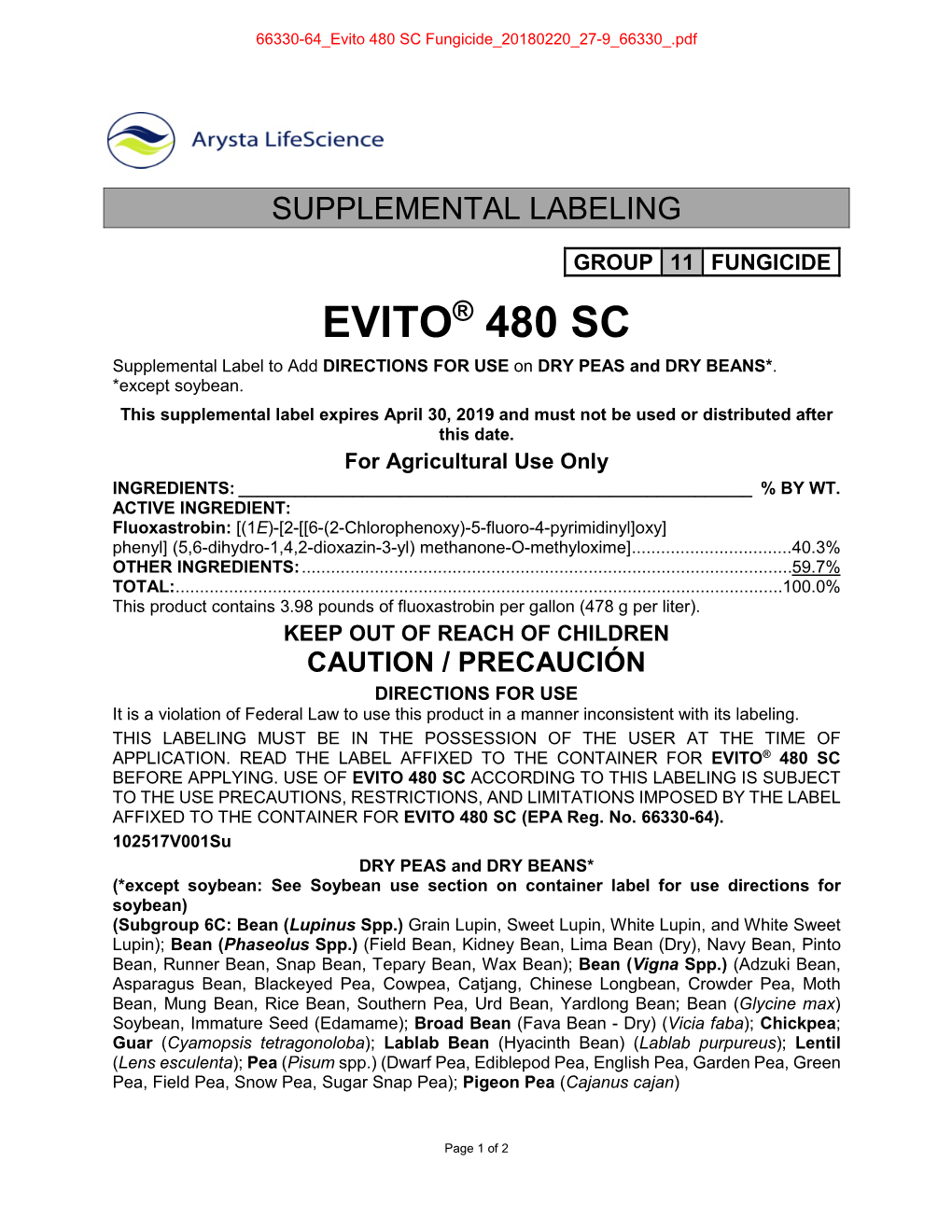 Evito 480 SC Fungicide 20180220 27-9 66330 .Pdf