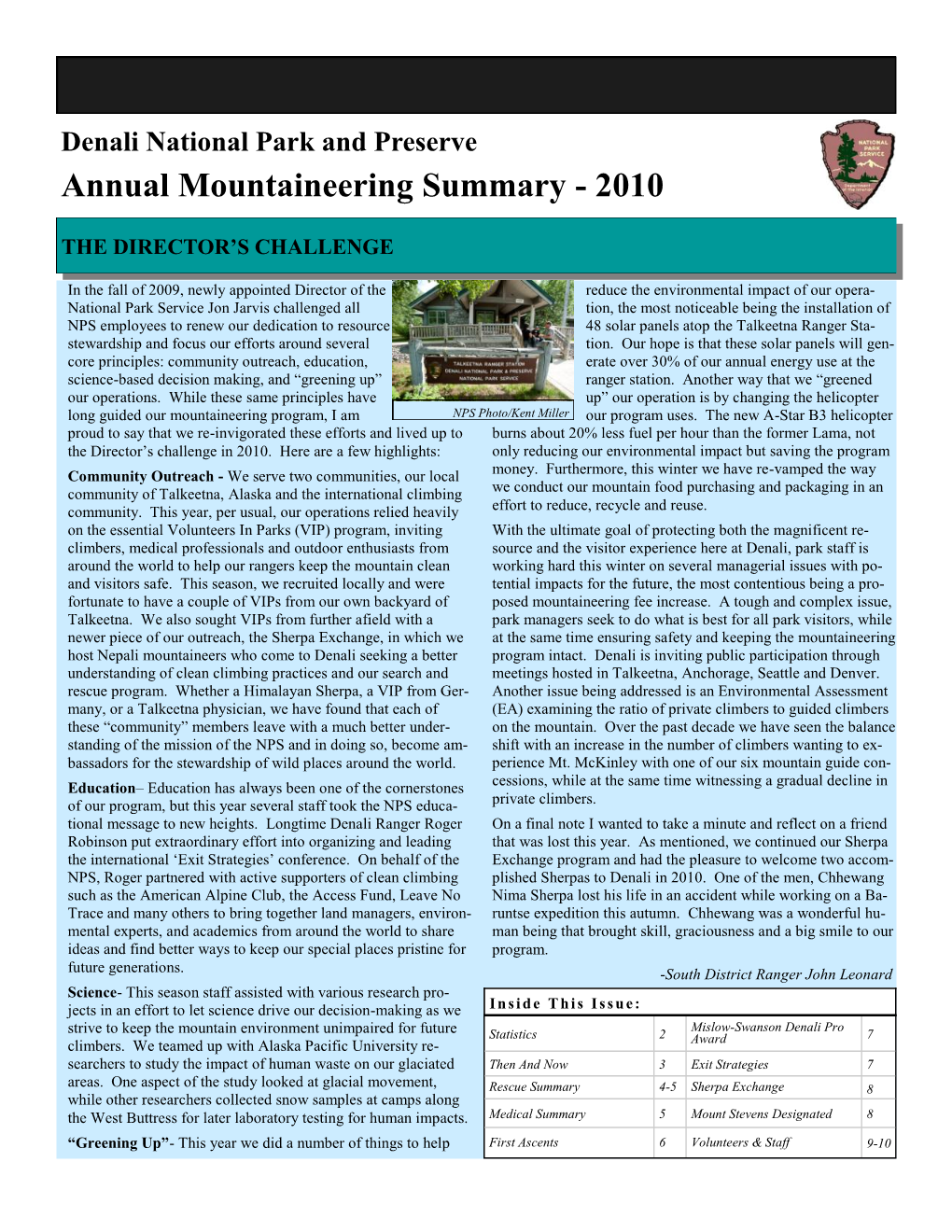 Annual Mountaineering Summary - 2010