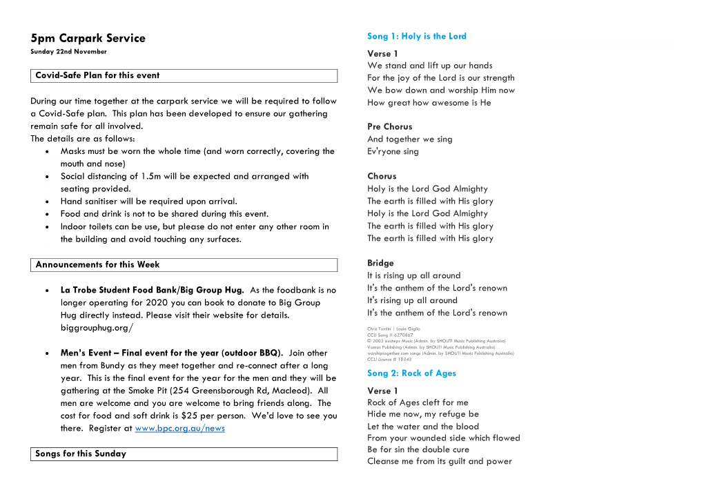 5Pm Carpark Service Song 1: Holy Is the Lord