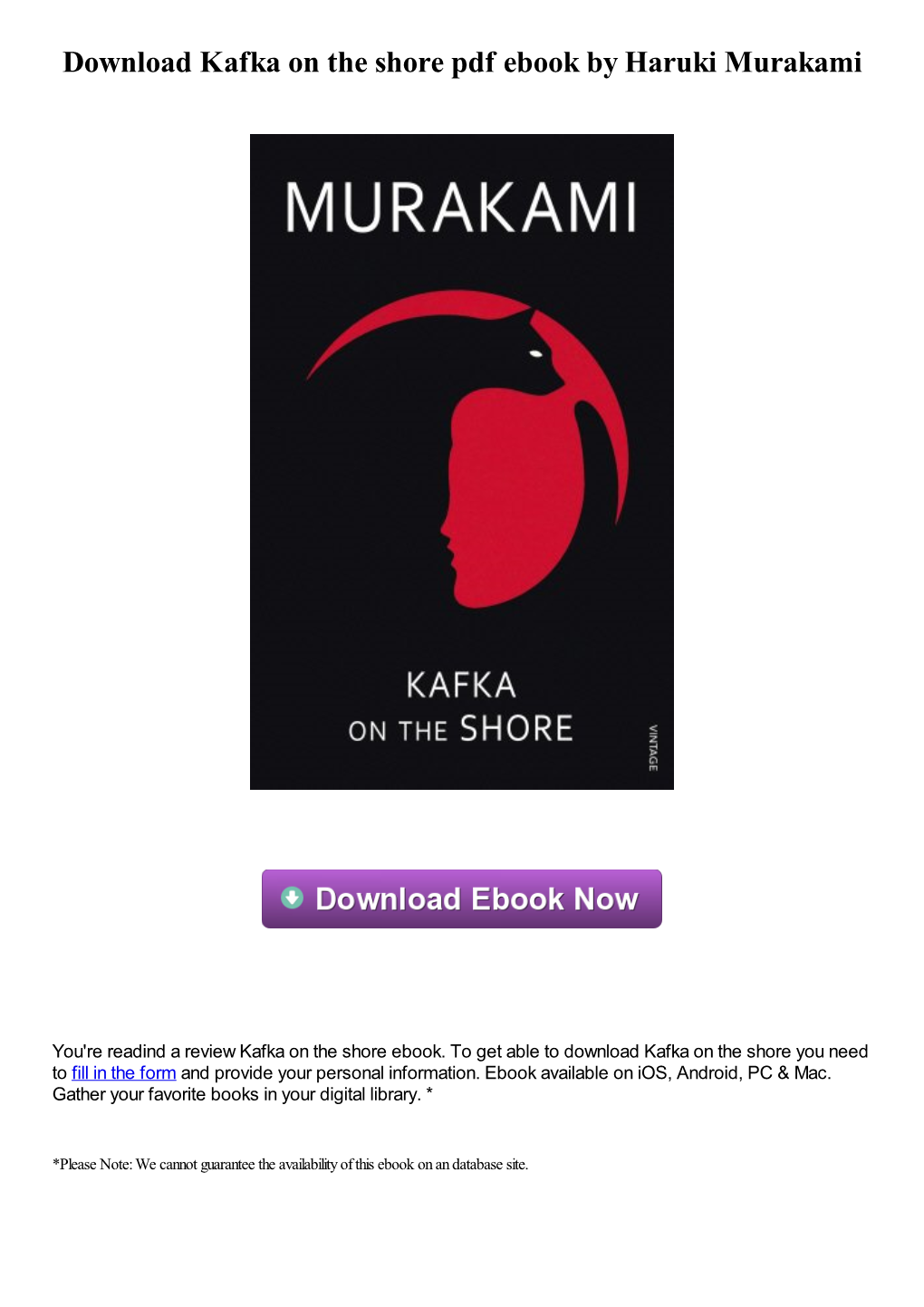 Download Kafka on the Shore Pdf Book by Haruki Murakami