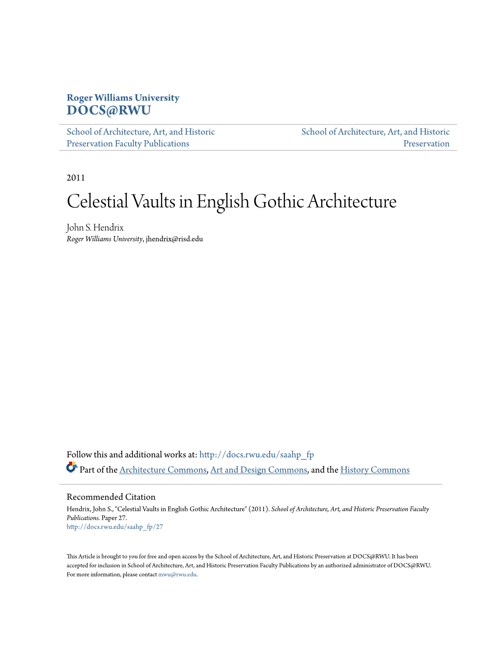 Celestial Vaults in English Gothic Architecture John S