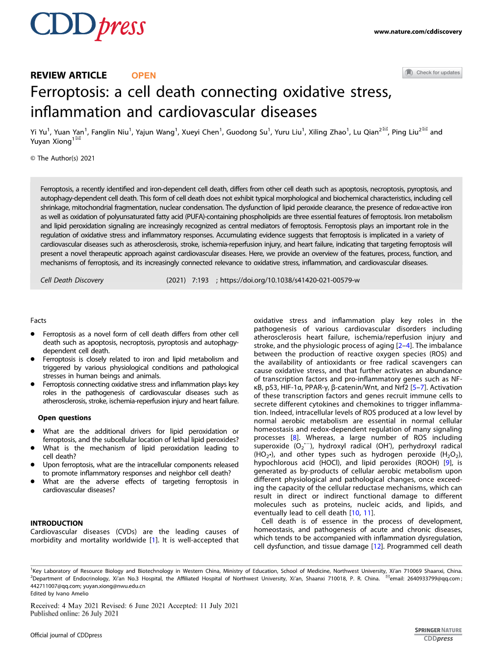 A Cell Death Connecting Oxidative Stress, Inflammation And