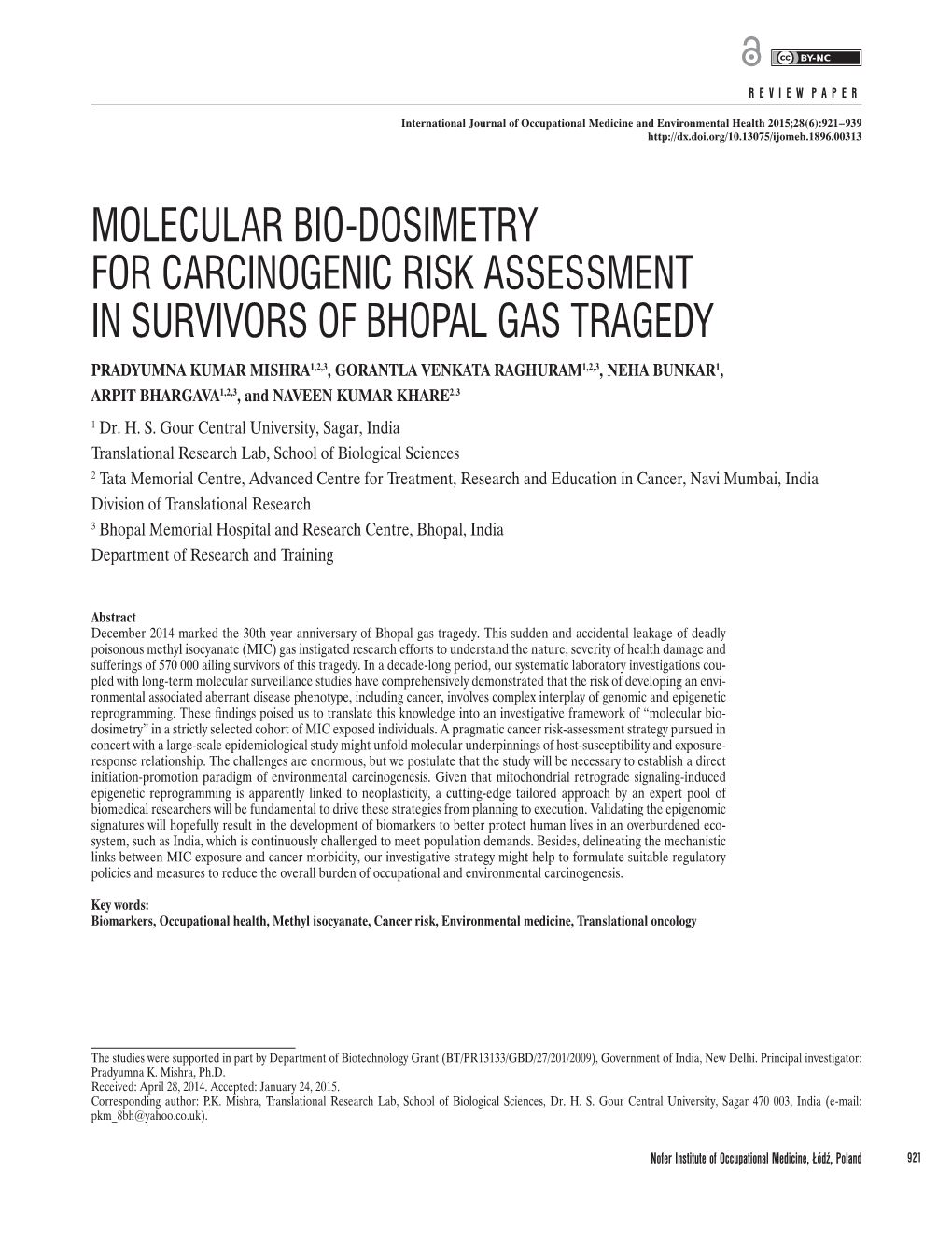 Molecular Bio-Dosimetry for Carcinogenic Risk Assessment In