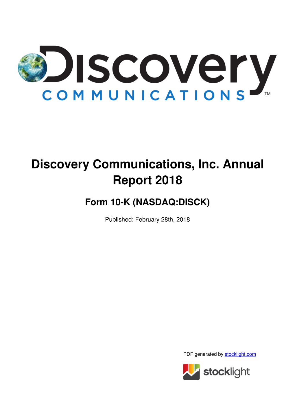 Discovery Communications, Inc. Annual Report 2018