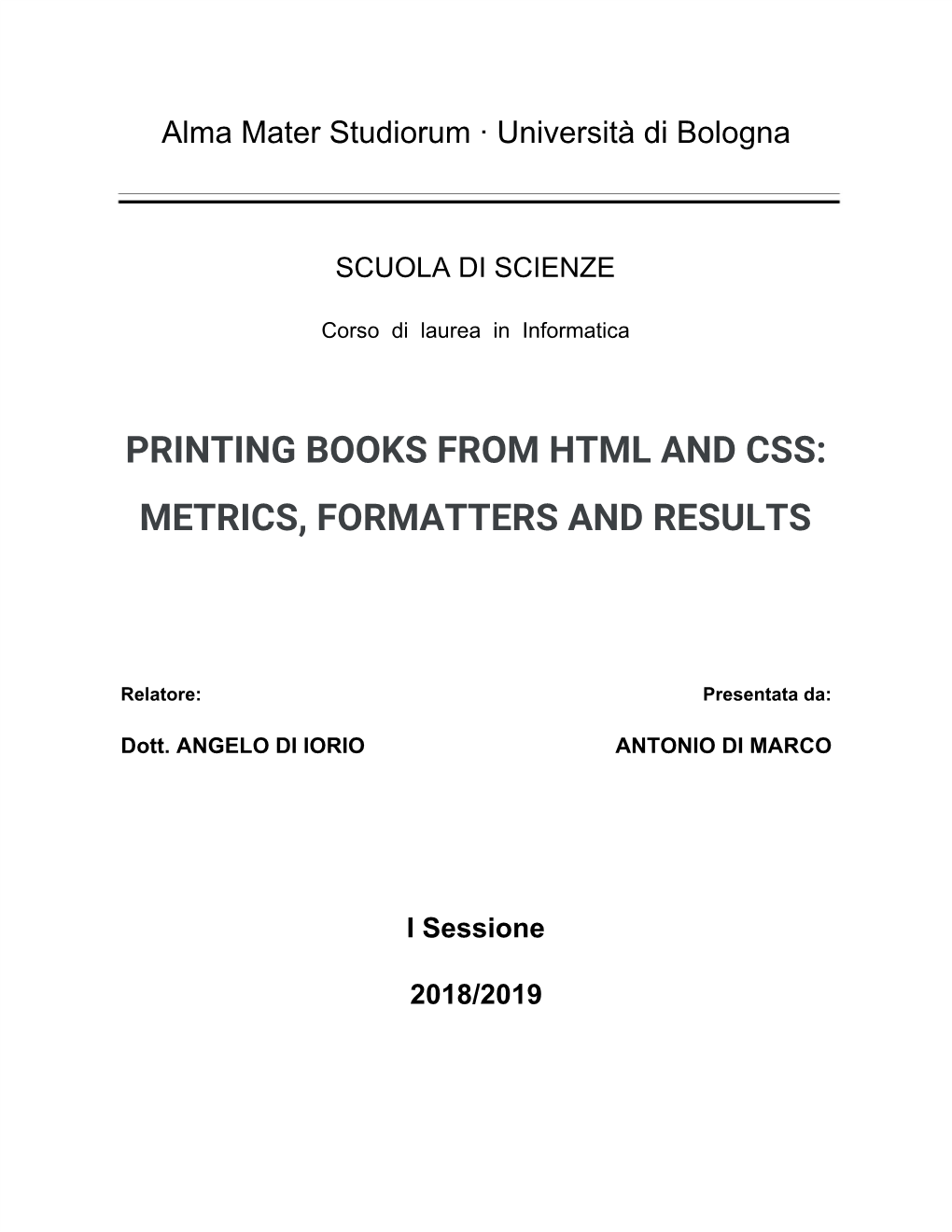 Printing Books from Html and Css: Metrics, Formatters and Results