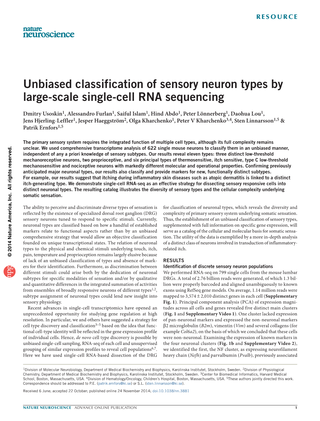 Unbiased Classification of Sensory Neuron Types by Large-Scale Single