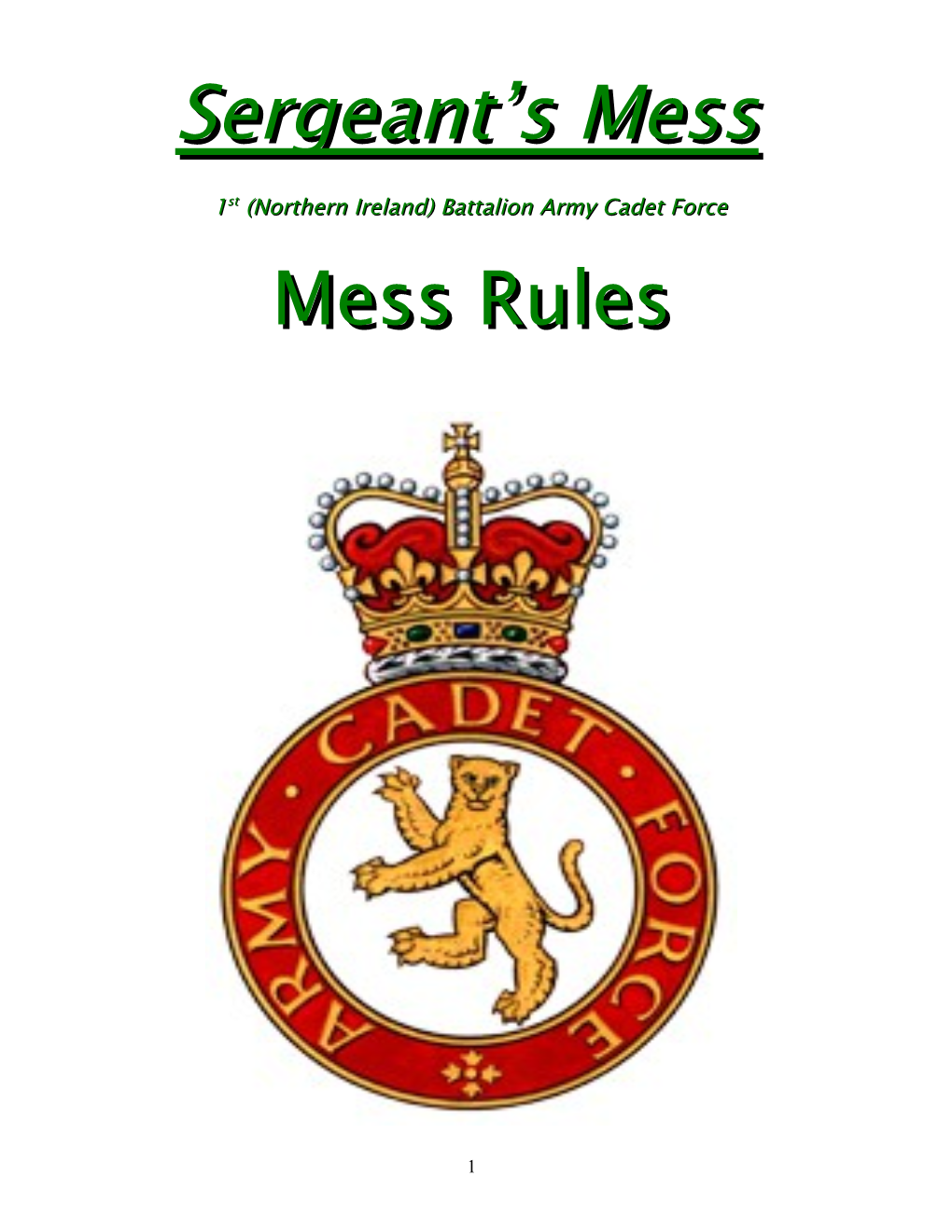 Rules for the Warrant Officers and Sergeants Mess