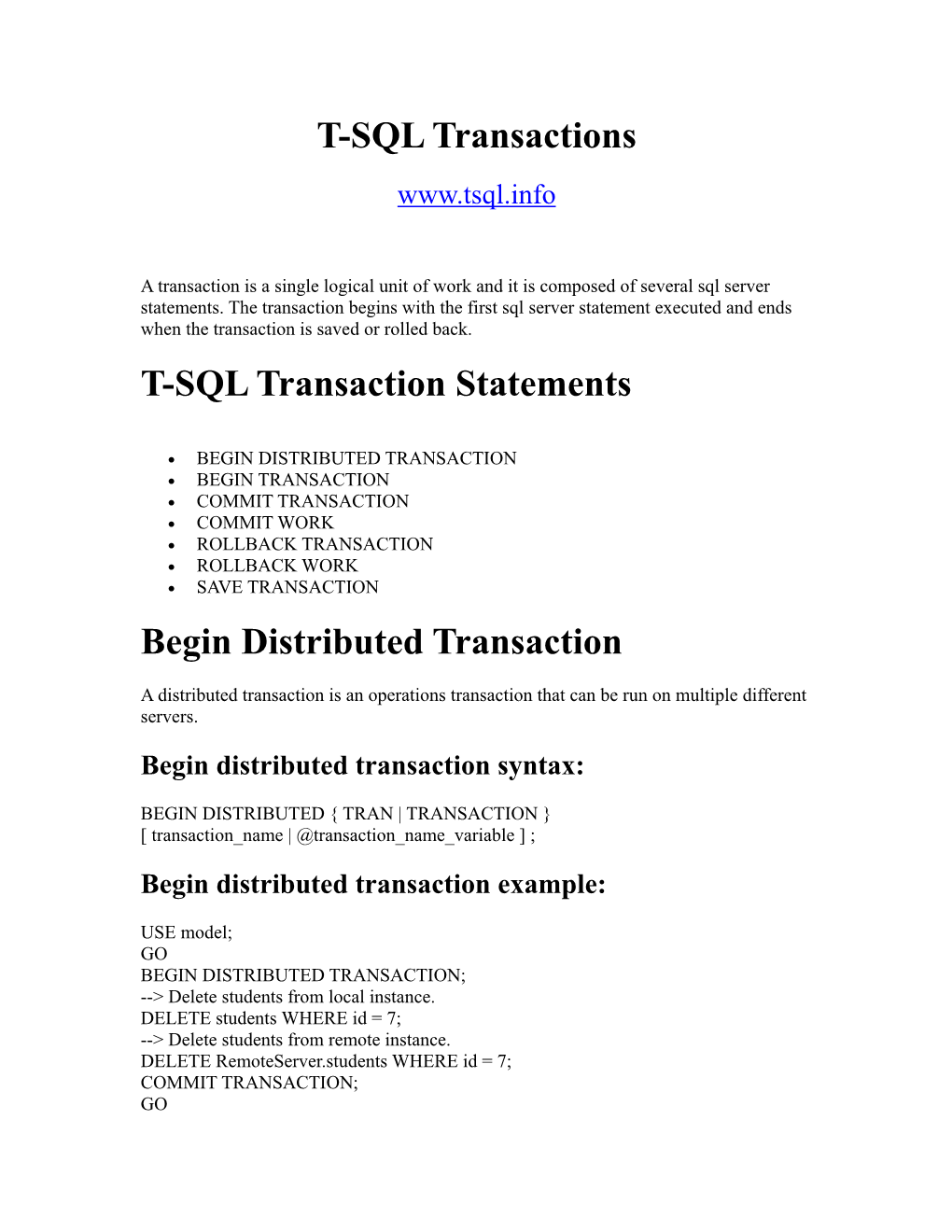 T-SQL Transactions