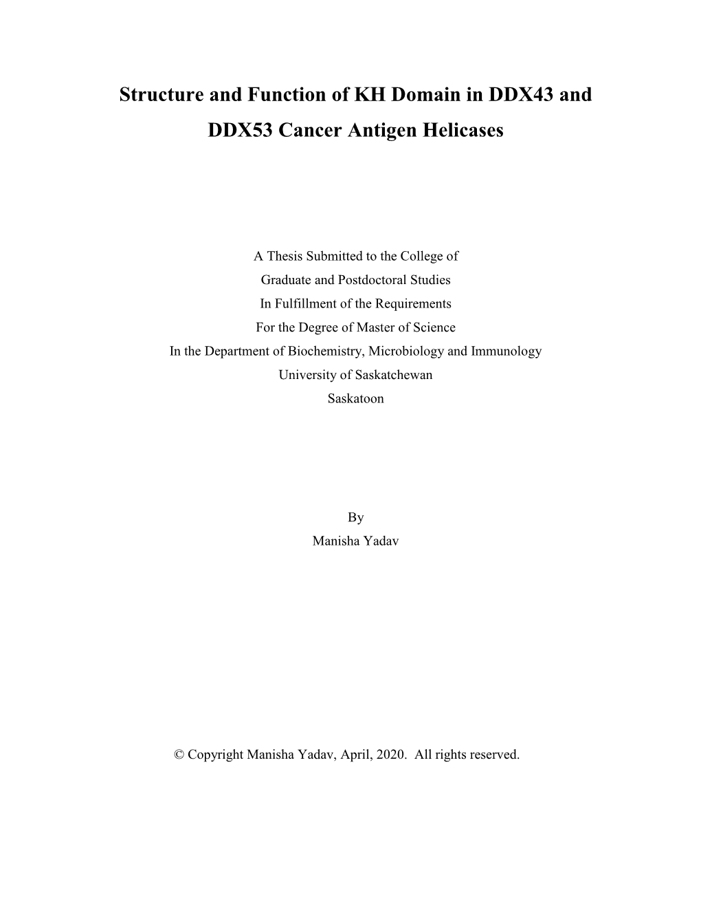 Structure and Function of KH Domain in DDX43 and DDX53 Cancer Antigen Helicases