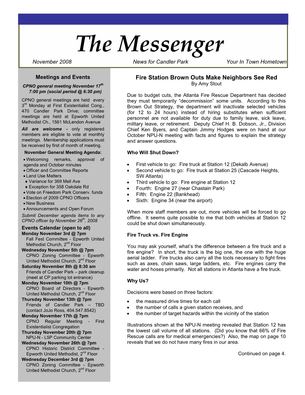 The Messenger November 2008 News for Candler Park Your in Town Hometown