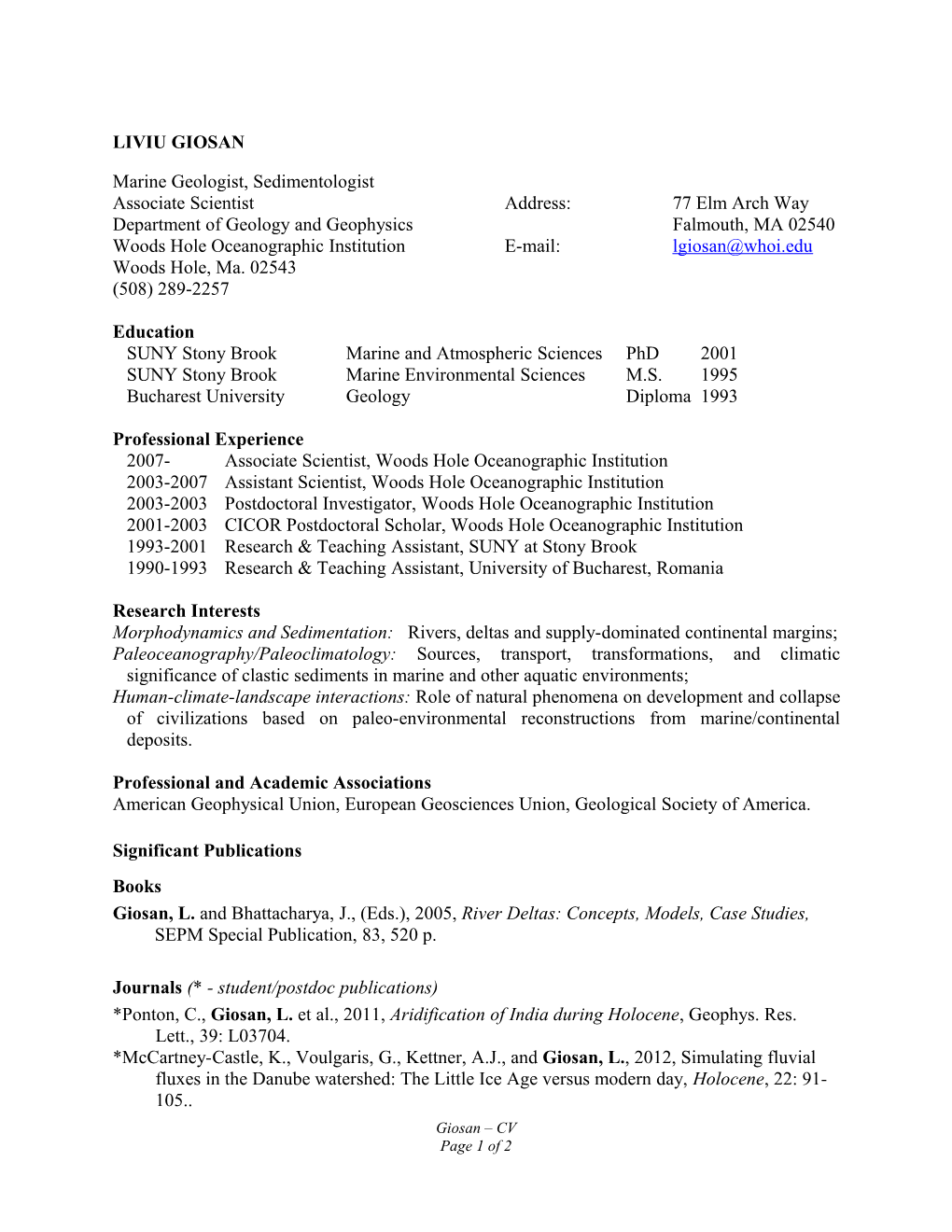 Department of Geology and Geophysics