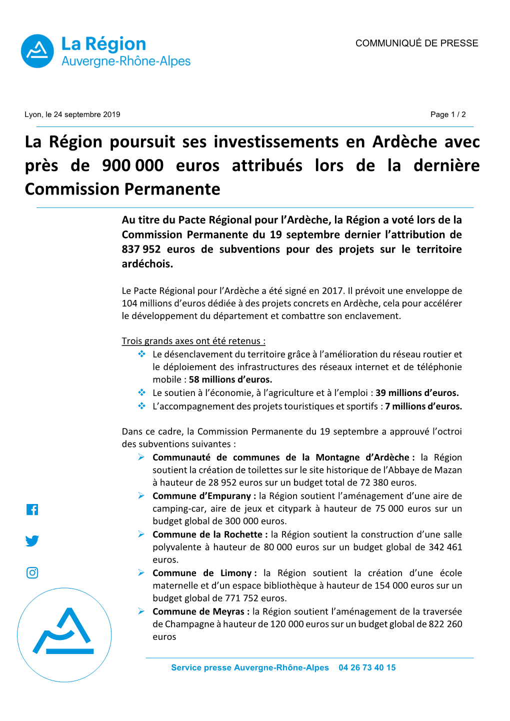 La Région Poursuit Ses Investissements En Ardèche Avec Près De 900 000 Euros Attribués Lors De La Dernière Commission Permanente