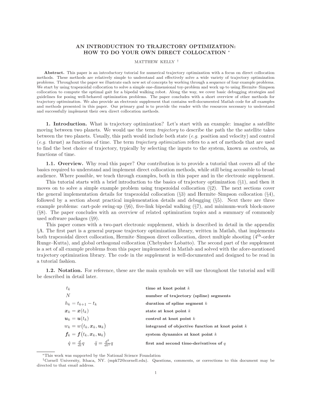 An Introduction to Trajectory Optimization: How to Do Your Own Direct Collocation ∗