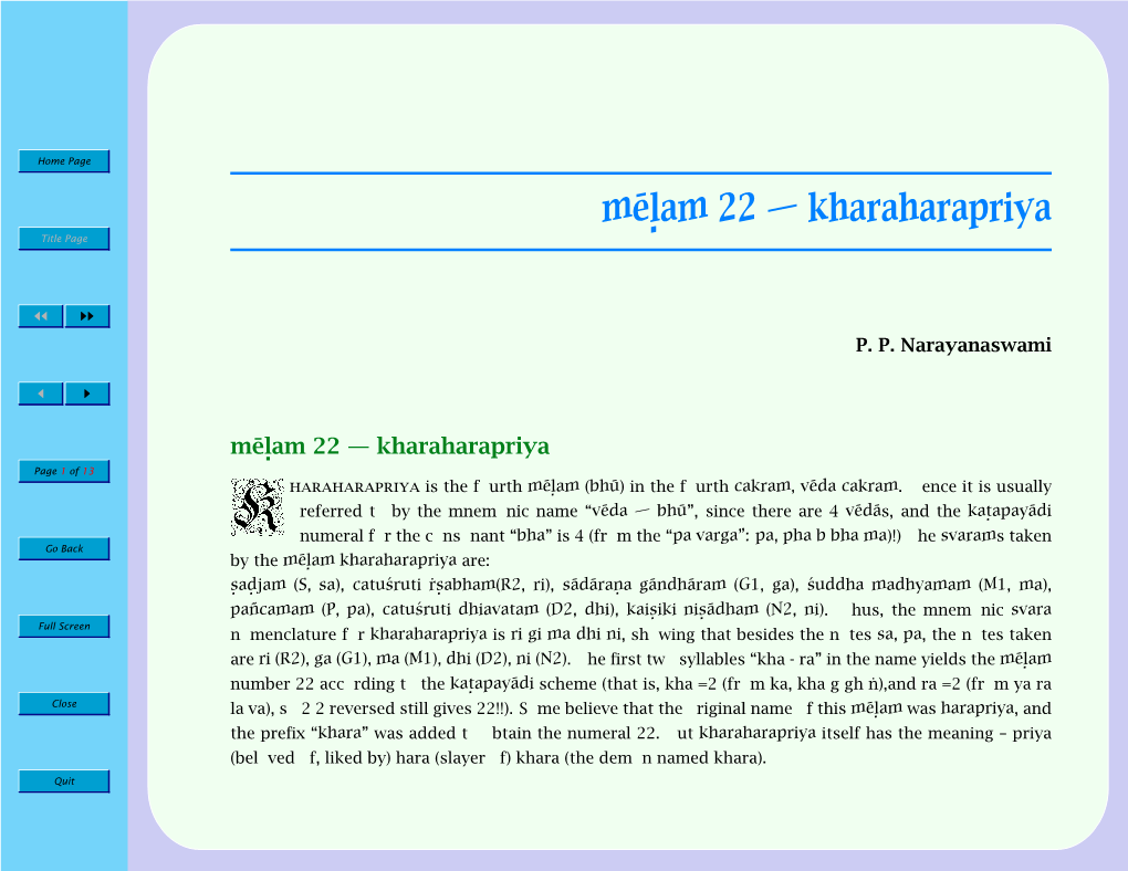 M¯El.Am 22 — Kharaharapriya Title Page