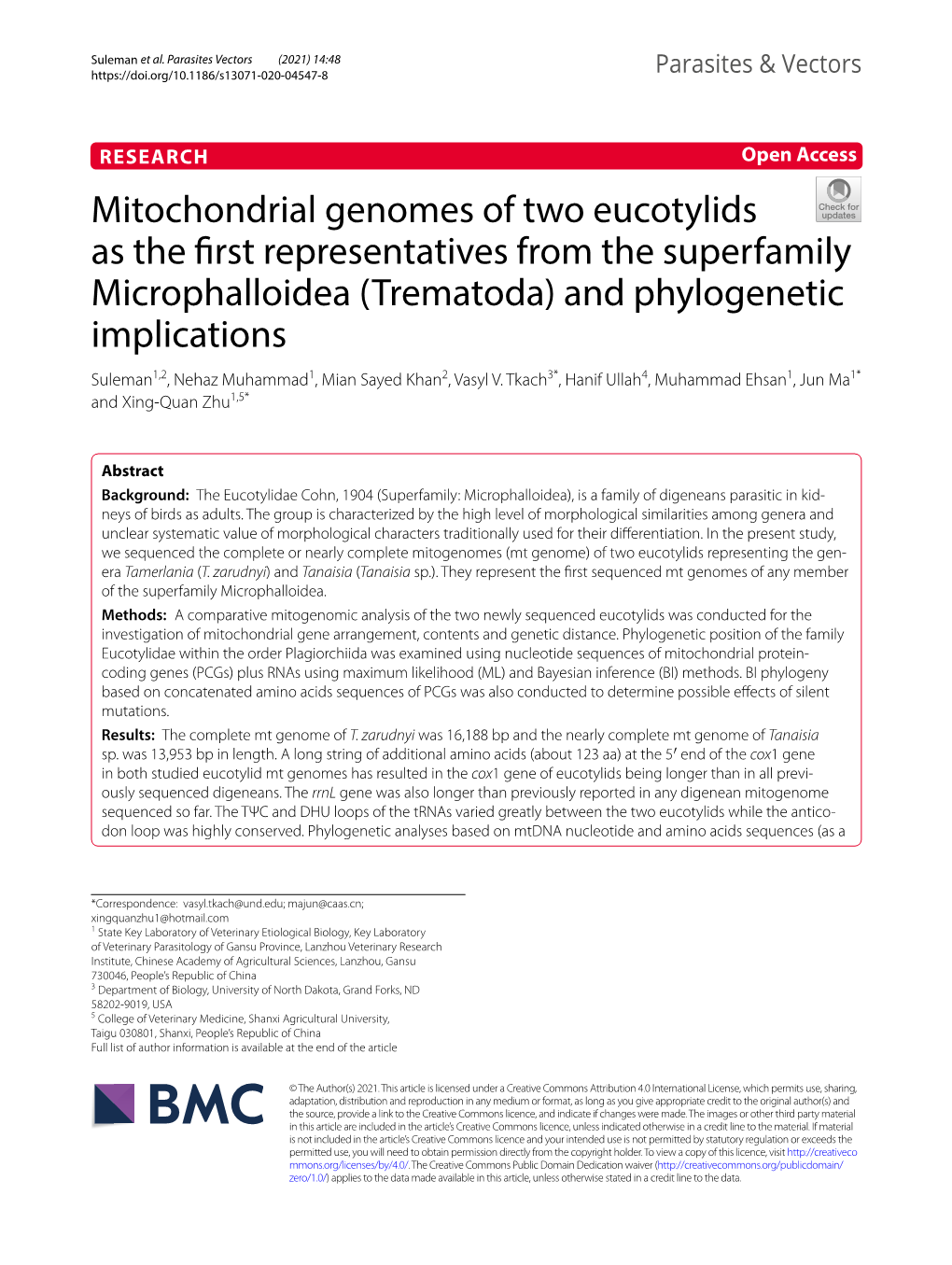 Mitochondrial Genomes of Two Eucotylids As