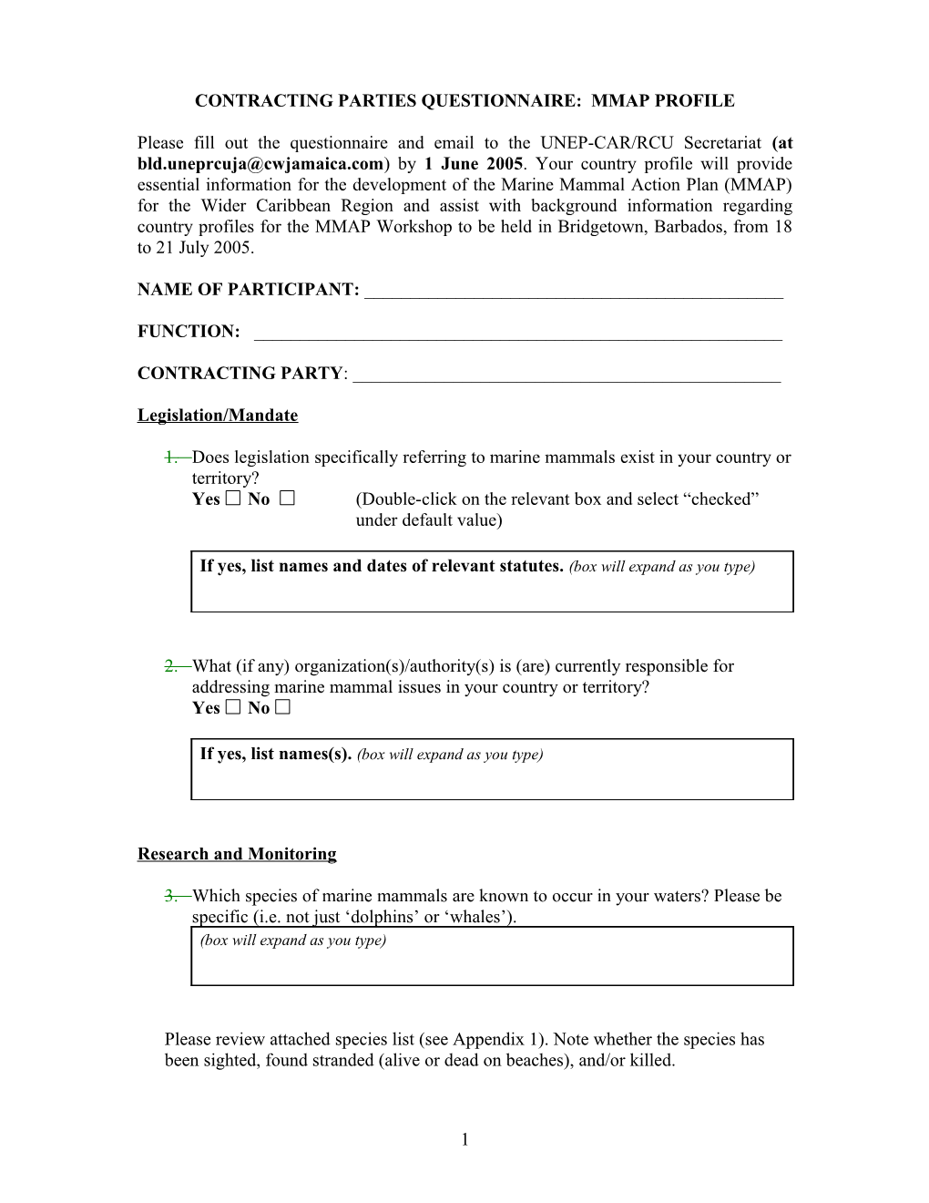 Contracting Parties Questionnaire: Mmap Profile