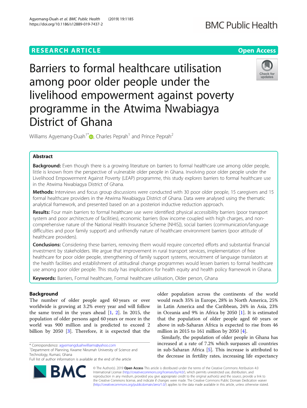 Barriers to Formal Healthcare Utilisation Among Poor Older People Under