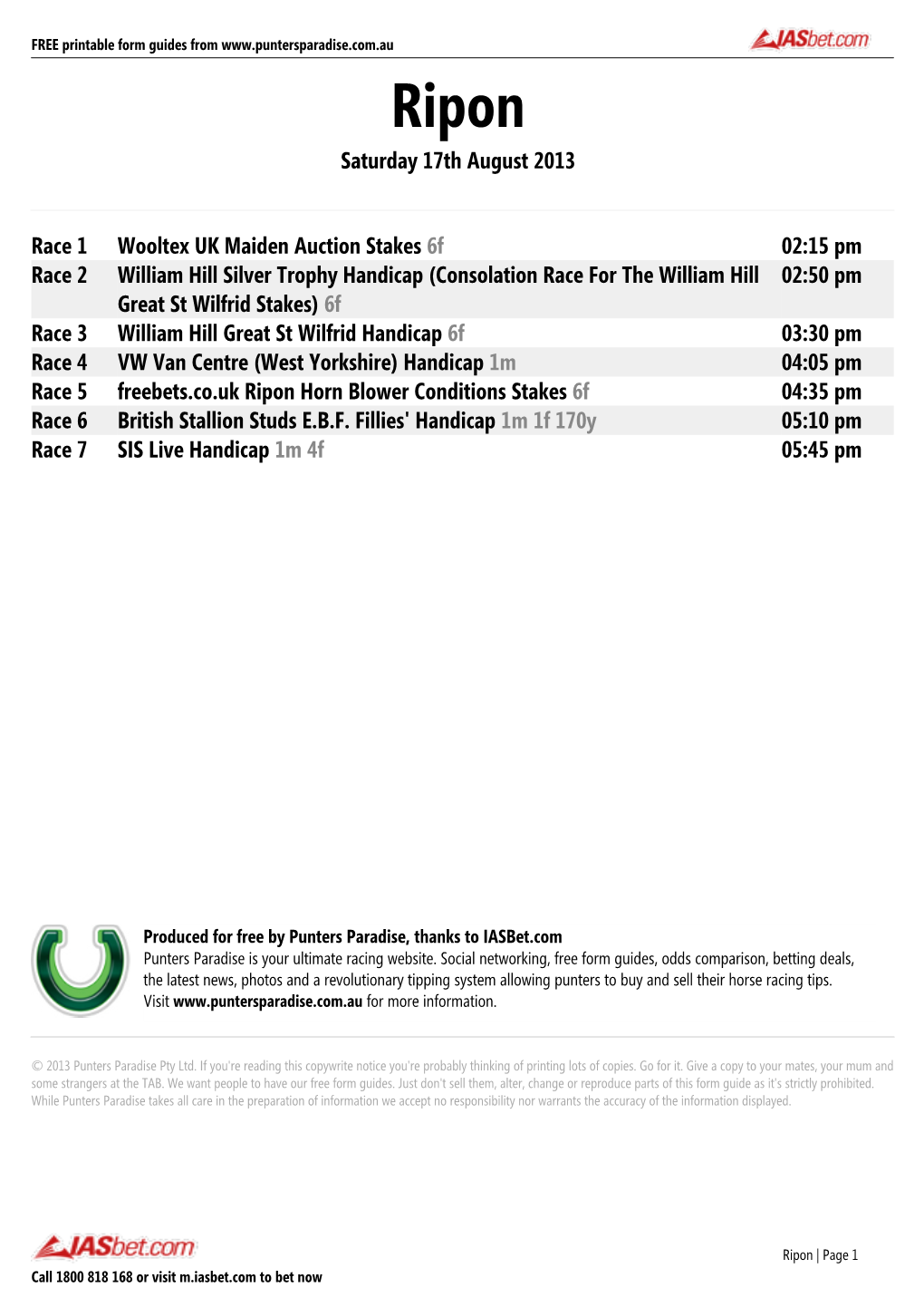 Ripon FREE Form Guide