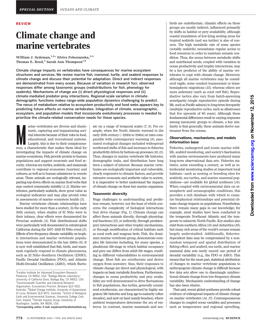 Climate Change and Marine Vertebrates William J