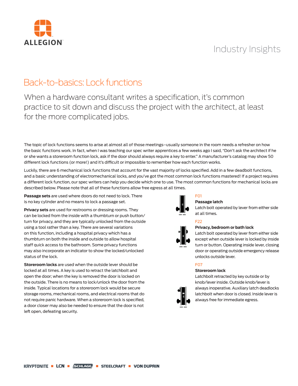 Allegion Basics of Lock Functions Article