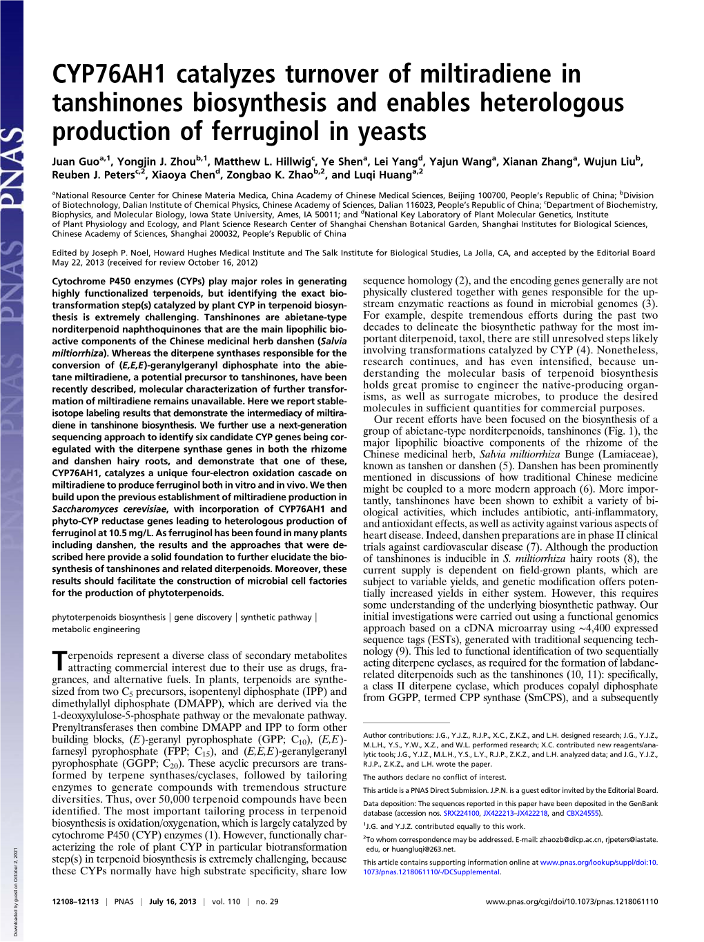 CYP76AH1 Catalyzes Turnover of Miltiradiene in Tanshinones Biosynthesis and Enables Heterologous Production of Ferruginol in Yeasts