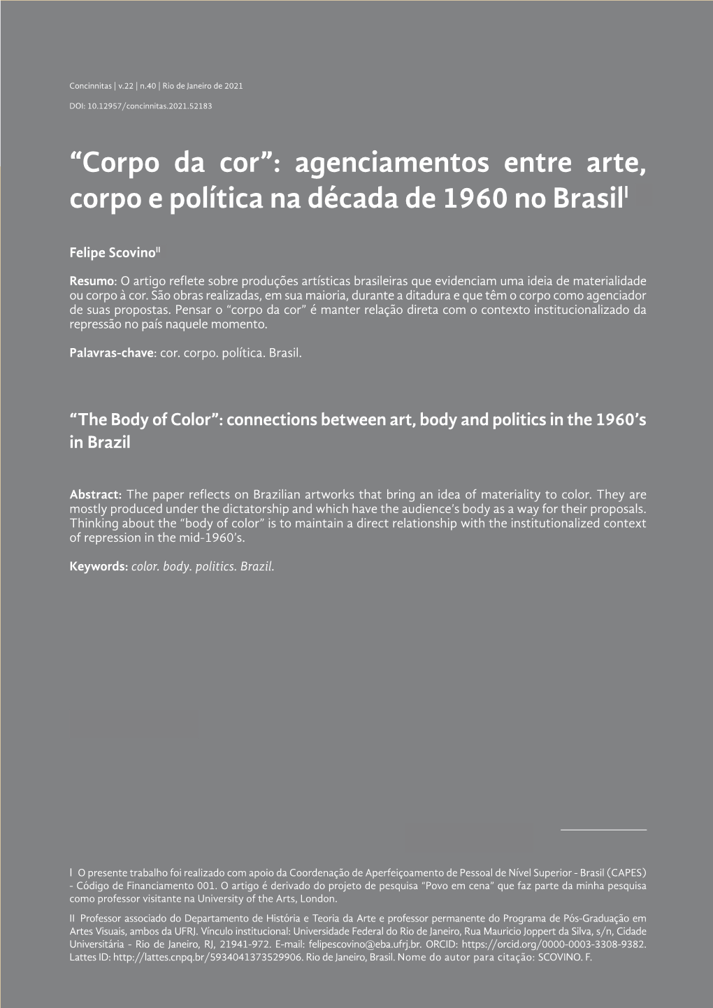 Agenciamentos Entre Arte, Corpo E Política Na Década De 1960 No Brasili 1