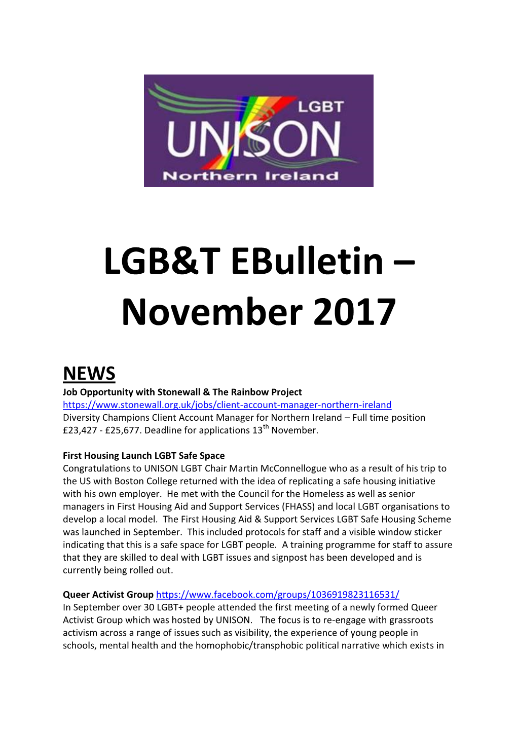 LGBT Newsletter November 2017