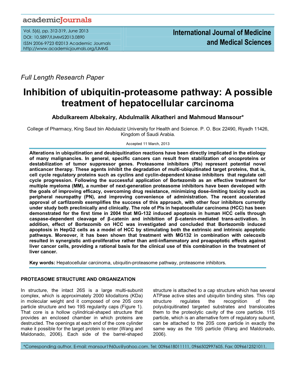 Inhibition of Ubiquitin-Proteasome Pathway: a Possible Treatment of Hepatocellular Carcinoma