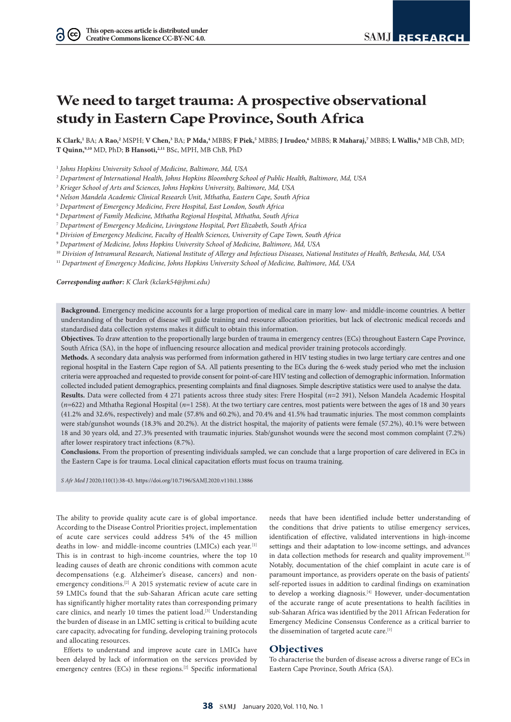 A Prospective Observational Study in Eastern Cape Province, South Africa