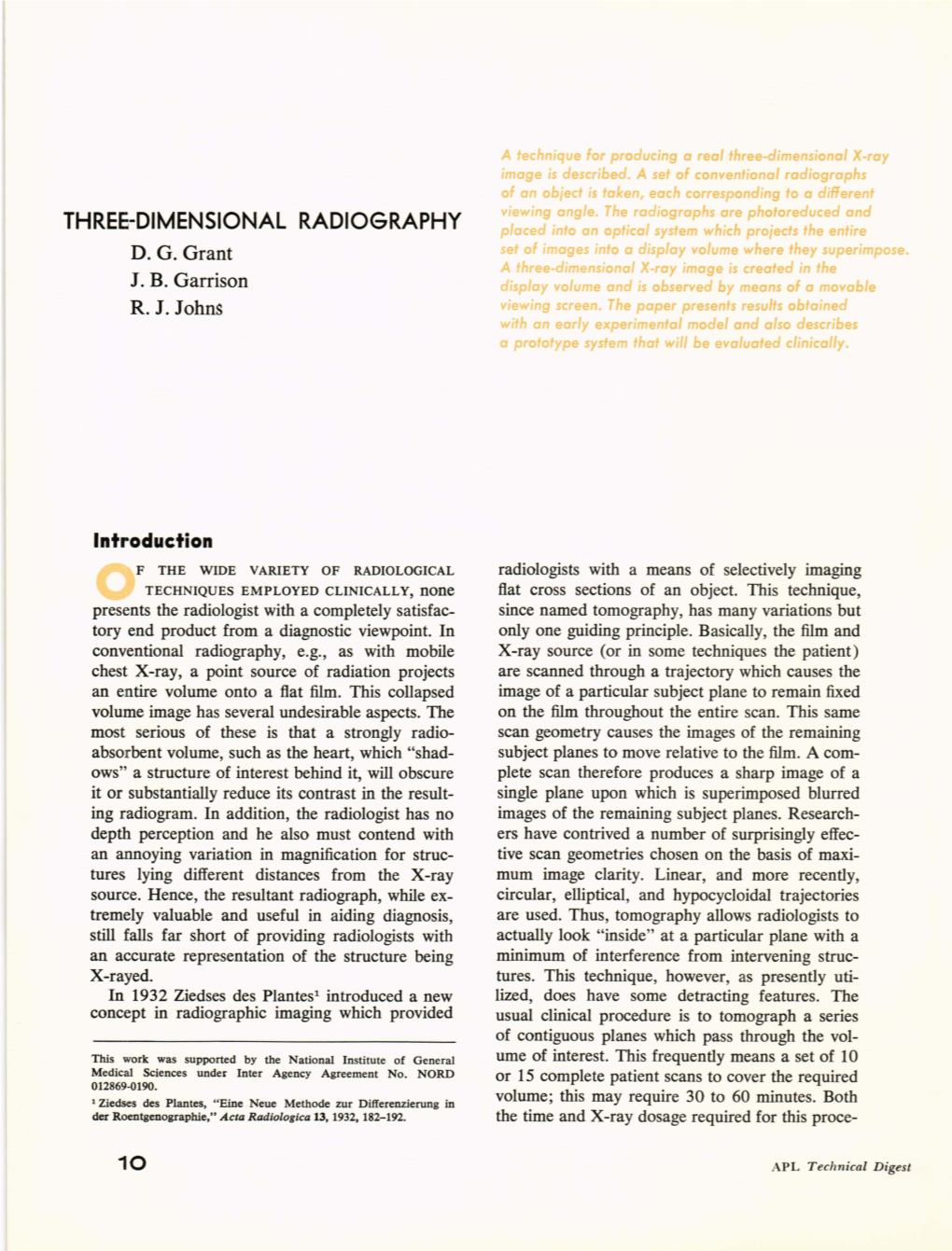 THREE-DIMENSIONAL RADIOGRAPHY Placed Into an Optical System Which Projects the Entire D