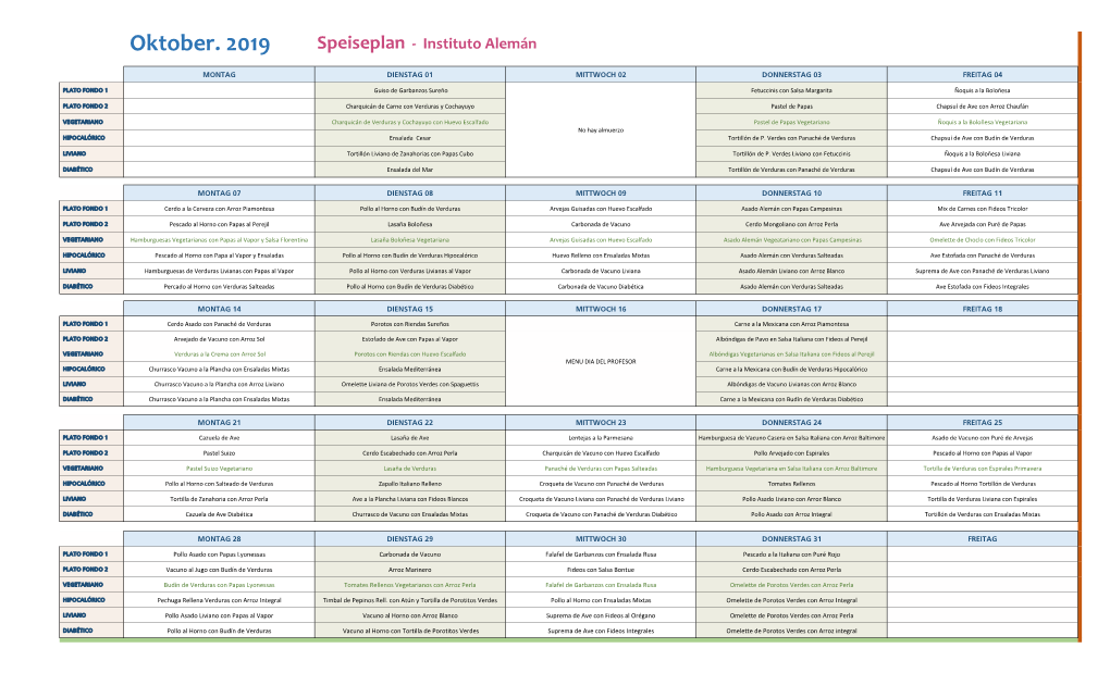 Oktober. 2019 Speiseplan - Instituto Alemán