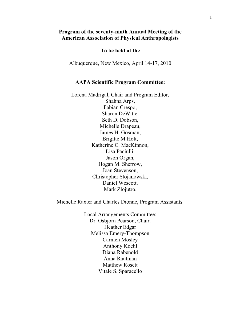 Program of the 2010 AAPA Meetings