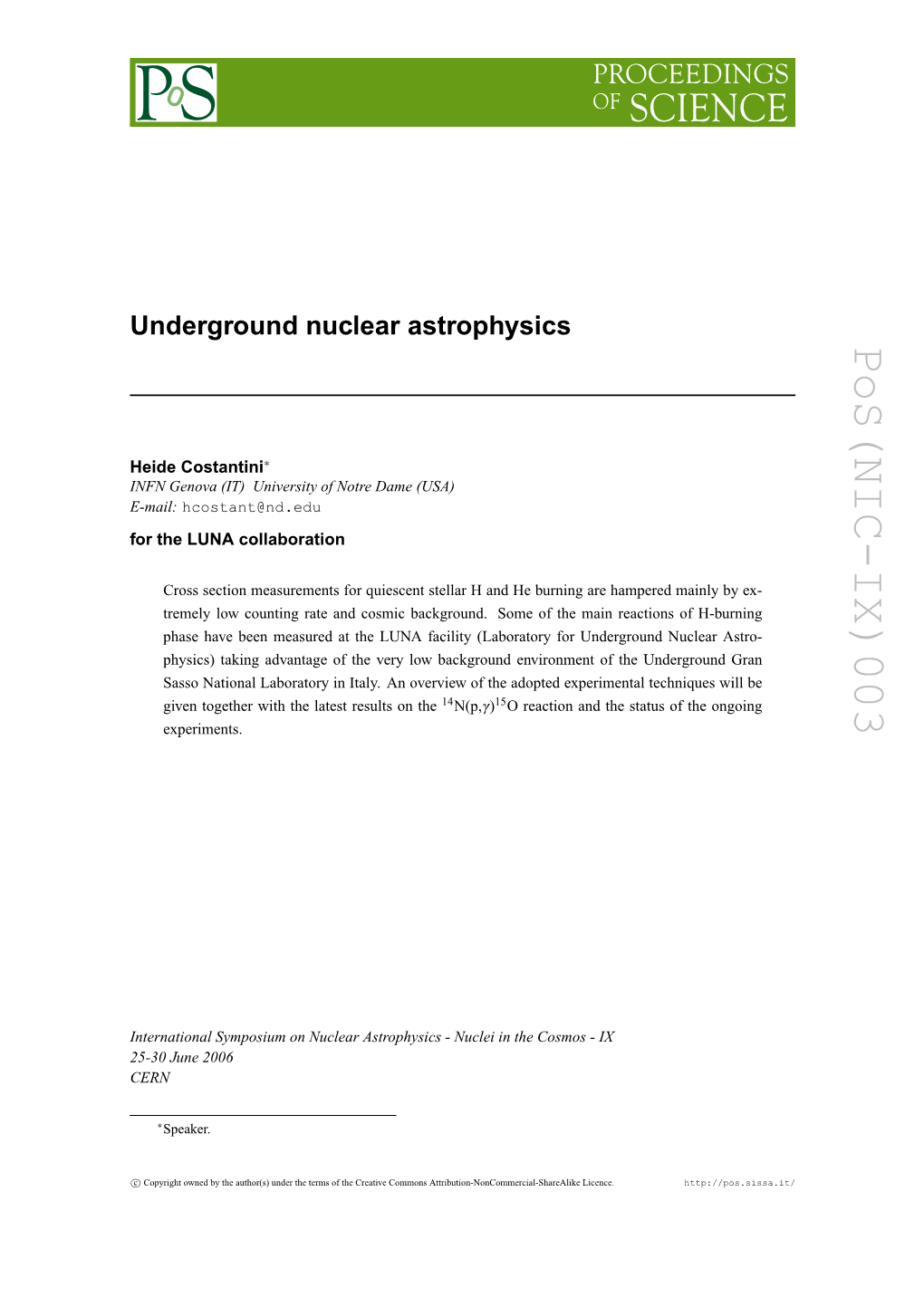Underground Nuclear Astrophysics Pos(NIC-IX)003 He