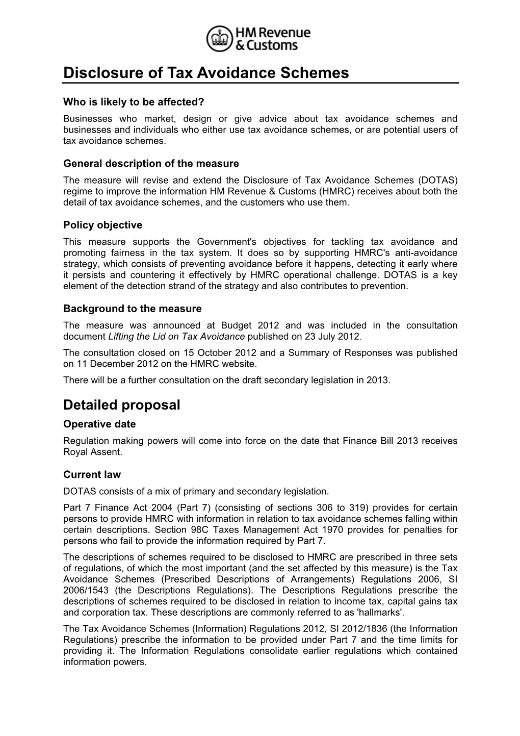 Disclosure of Tax Avoidance Schemes