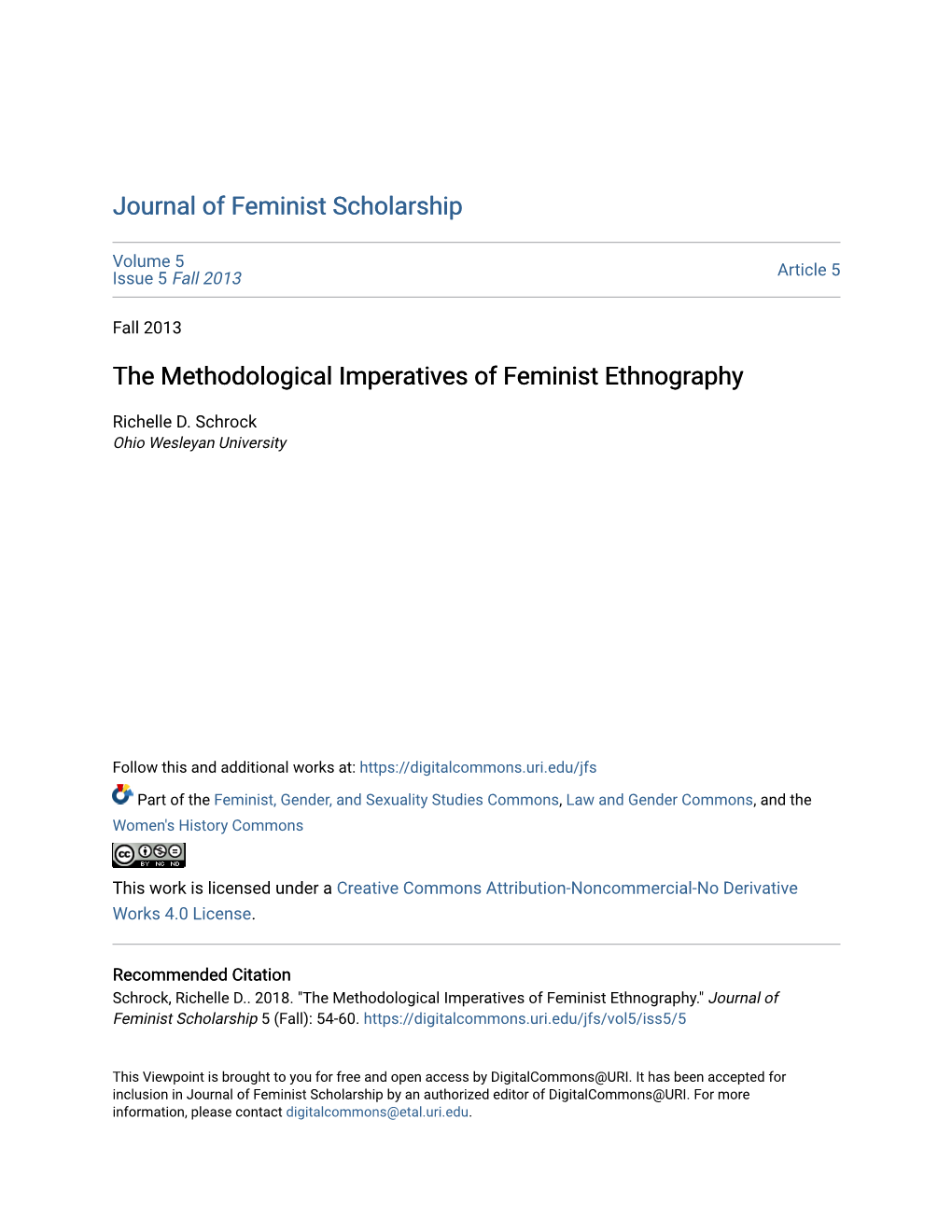 The Methodological Imperatives of Feminist Ethnography