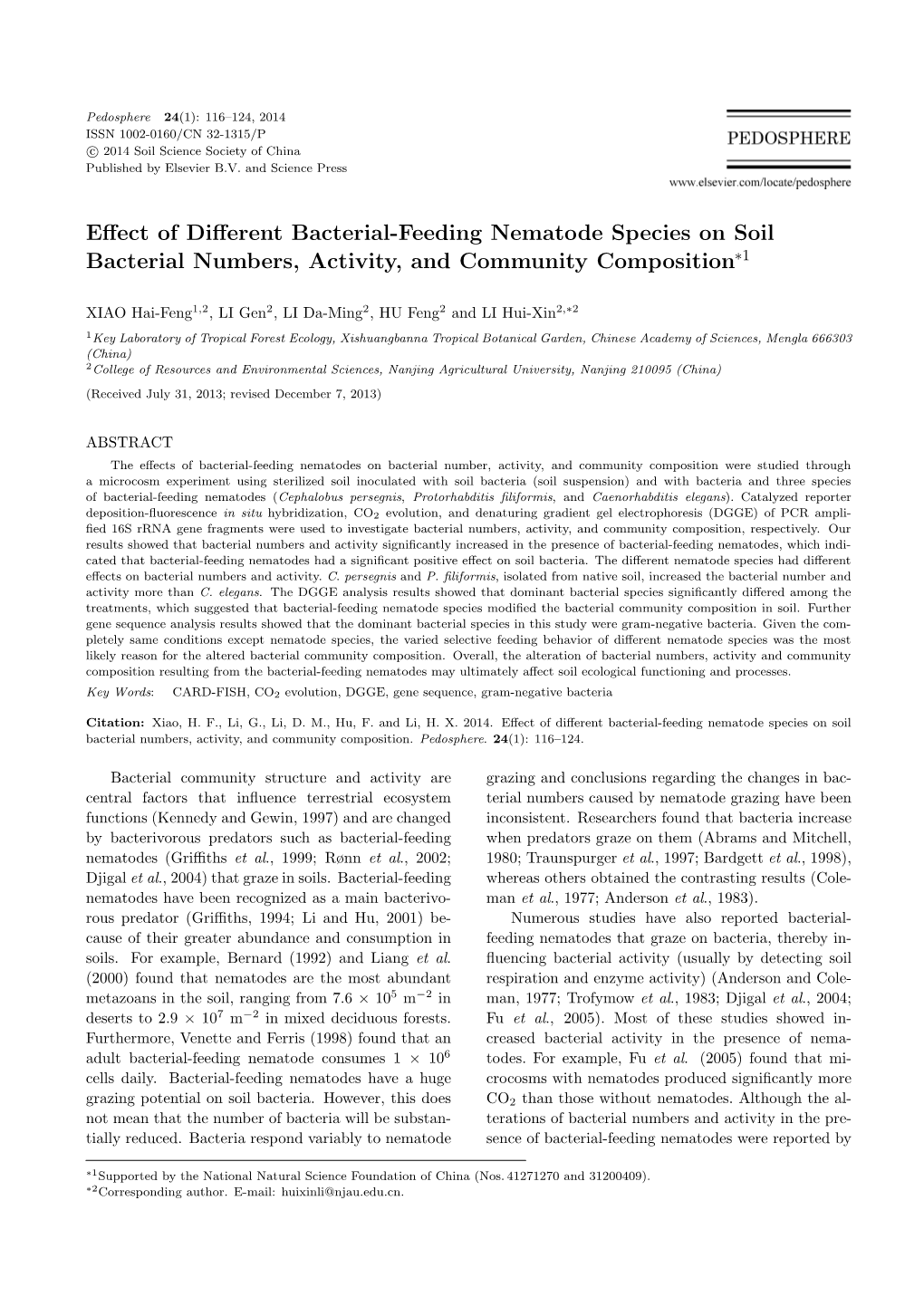 Effect of Different Bacterial-Feeding Nematode Species on Soil