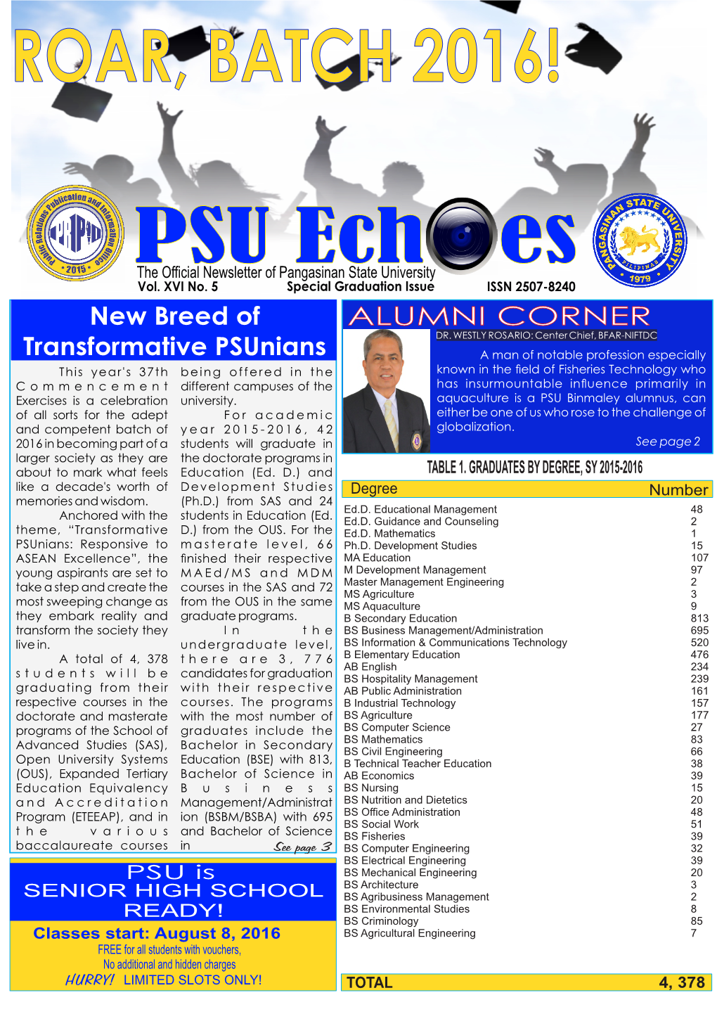 Special Graduation Issue ISSN 2507-8240 New Breed of ALUMNI CORNER DR