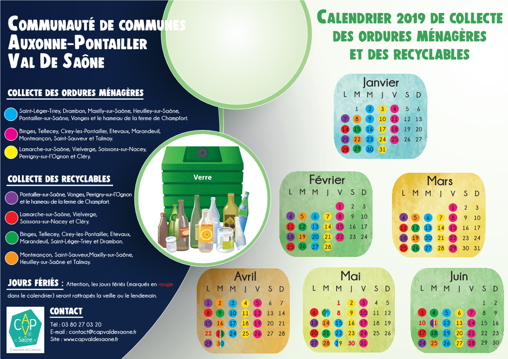 Calendrier 2019 De Collecte Des Ordures Ménagères Auxonne-Pontailler Et Des Recyclables Val De Saone Janvier Collecte Des Ordures Ménagères LM M JV S D