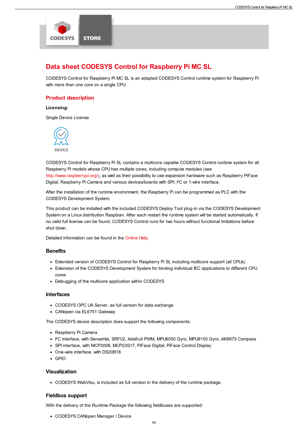 Data Sheet CODESYS Control for Raspberry Pi MC SL